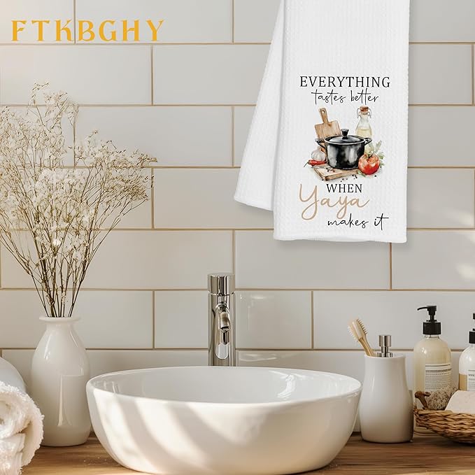 Yaya Gifts Kitchen Towels, Grandma Gifts from Grandson Granddaughter for Yaya Grandmother Decorative Dish Hand Tea Towels for Kitchen, 16x24 Inch