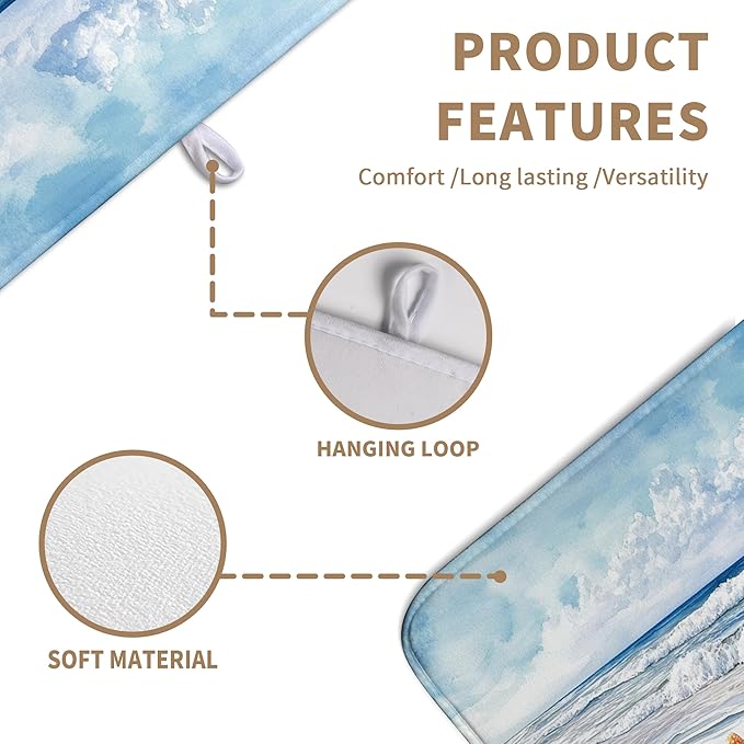 Summer Beach Dish Drying Mat for Kitchen Counter Starfish Coastal Shells Kitchen Dishes Dryer Pad Absorbent Matt Microfiber Washable Foldable Reusable Large 18x24 in