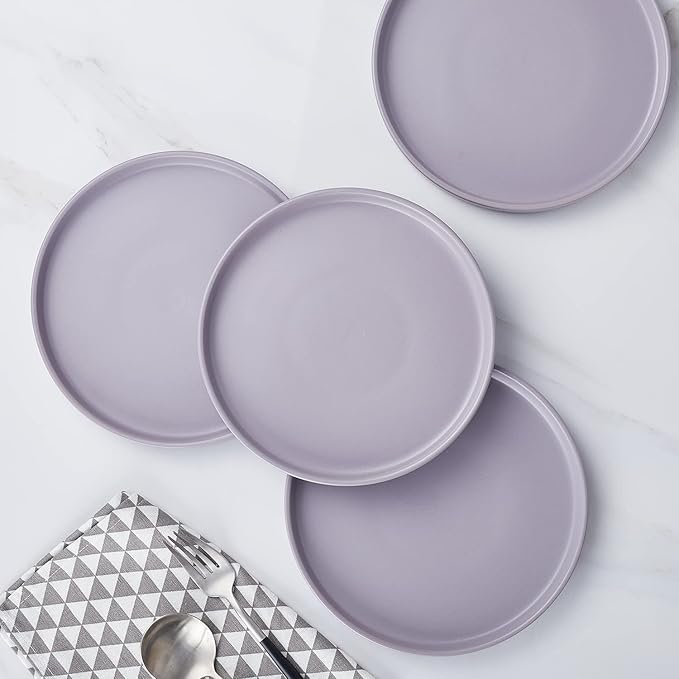 Stone Lain Cleo Modern Stoneware 16-Piece Dinnerware Set, Plates and Bowls Set, Dish Set Service For 4, Light Gray