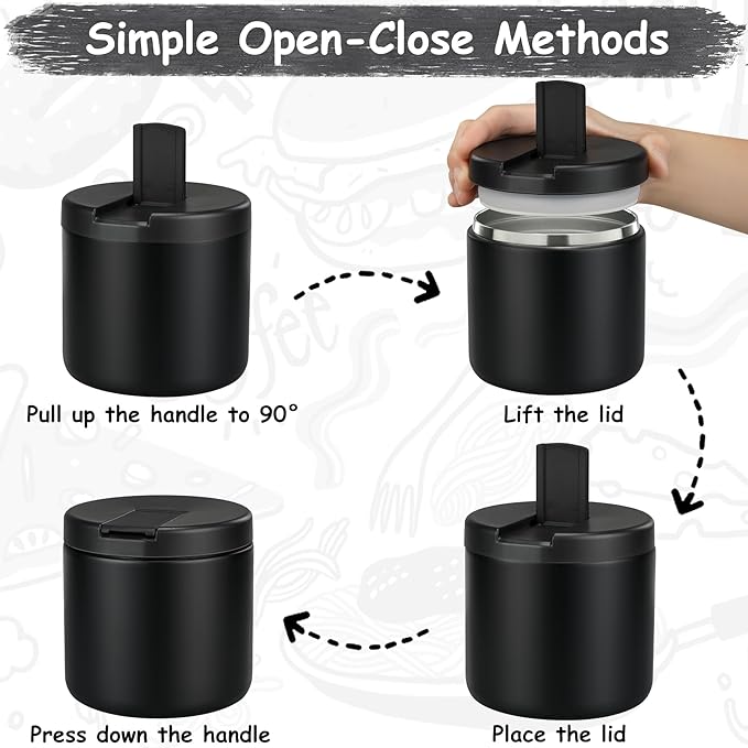 19oz Insulated Vacuum Food Jar with Buckle Lid Wide Mouth Soup Thermo for Hot Food Kids Leakproof Stainless Steel Lunch Container- Black-1Pack