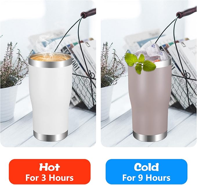 VEGOND 20oz Tumbler Stainless Steel Tumbler Cup with Lid And Straw Vacuum Insulated Double Wall Travel Coffee Mug(White 12 Pack)