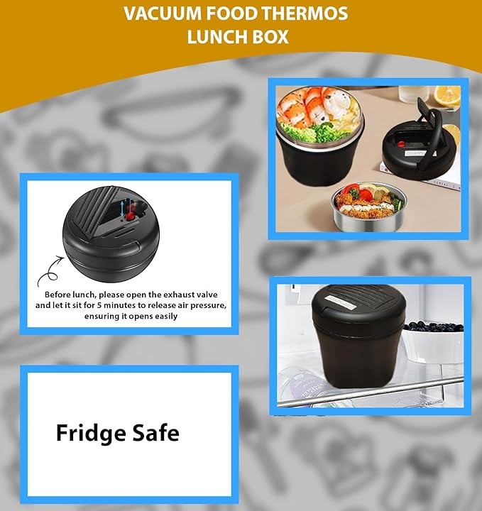 Thermo Food Jar For Hot Food - 40 OZ, Thermo soup containers With lid, Wide Mouth Vacuum Insulated Stainless Steel Leakproof Bento Box With Spoon,Black