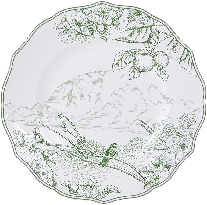 222 Fifth 12-Piece Porcelain Dinnerware Set for 4, Elegant Floral Plates and Bowls Sets-White/Green Ceramic Dishes, Chip Resistant Kitchen & Dining Dish Set, Microwave & Dishwasher Safe, Hudson Valley