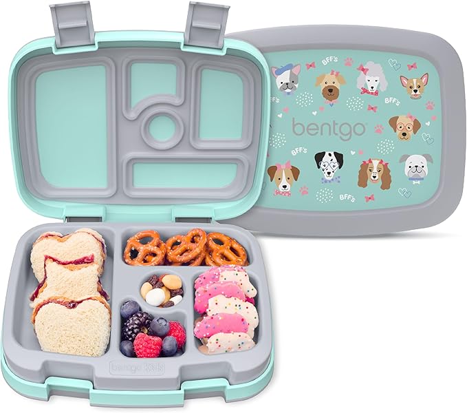 Bentgo Kids Prints Leak-Proof, 5-Compartment Bento-Style Kids Lunch Box - Ideal Portion Sizes for Ages 3-7, Durable, Drop-Proof, Dishwasher Safe, & PFAS & BPA-Free Materials (Puppy Love)
