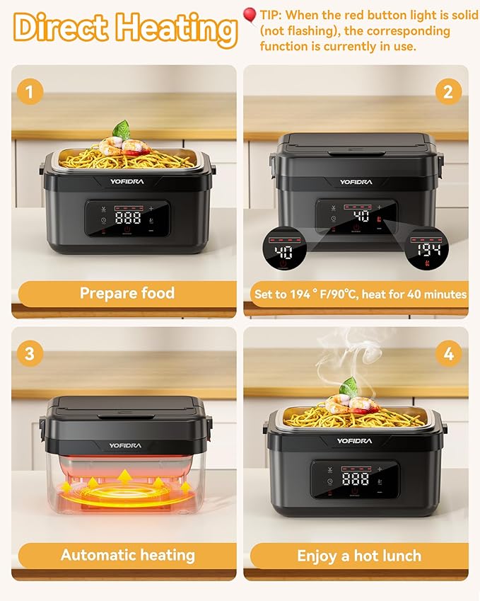 Yofidra Cordless Electric Heated Lunch Box: 6.3 Cups Self Heating Lunch Box with Battery, Timer & Temperature Control, Extra Large Portable Food Warmer for Adults, Men & Women in Office Car Outdoor