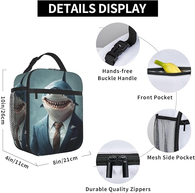 Shark Insulated Lunch Box for Women Men Shark Lunch Bag for Travel,or Fishing Polyester
