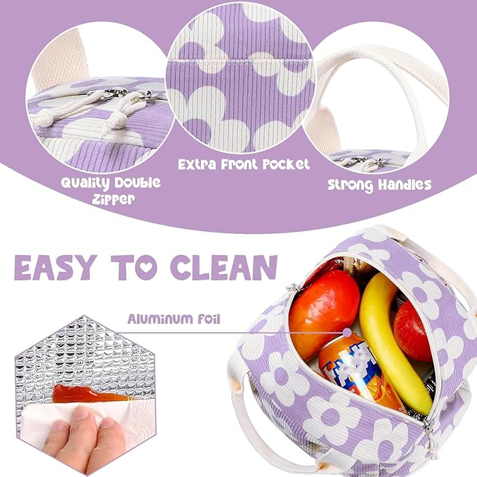 Bluboon Lunch Bag for Women Men Cute Corduroy Lunch Tote Bags Reusable Insulated Lunch Box Large Capacity Reusable Insulated Cooler for Work Picnic or Travel