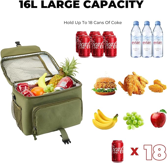 Ronyes Tactical Lunch Box for Men,Large Insulated Lunch Bag with Shoulder Strap,Heavy Duty lunchbox Cooler MOLLE Webbing, Leakproof Pail for Work Camping Fishing-Green