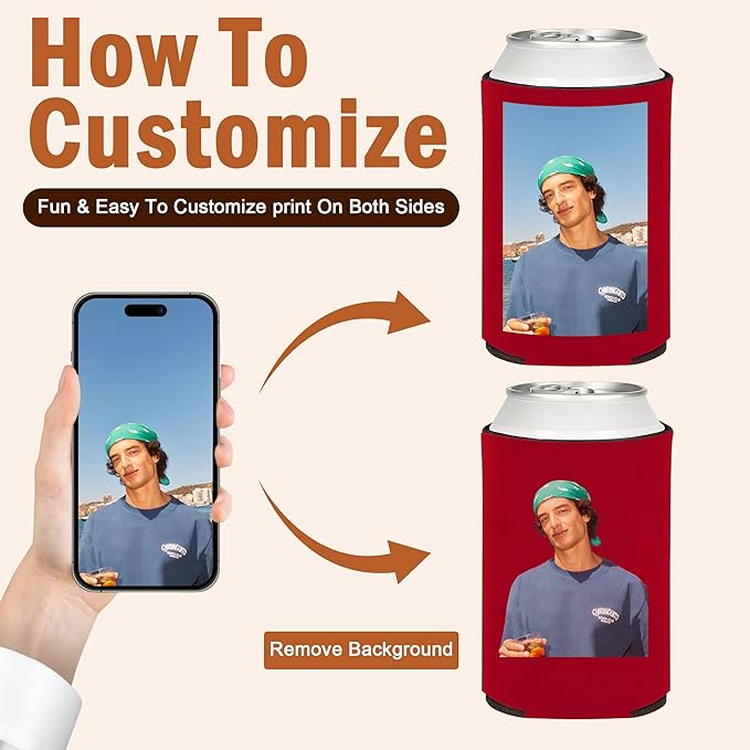 20-1000 Packs Custom Can Coozies Bulk, Personalized Coolers Sleeves with Photo Text Logo, Foldable Portable Gifts for Weddings, Birthdays, Bachelor Party (Regular – 12 OZ)