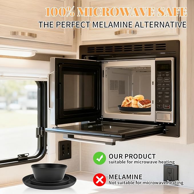 40 Piece RV and Camping Dinnerware Set, Microwave Safe Plates and Bowls Set for 8 with Cutlery, Lightweight & Unbreakable, The Perfect Melamine Alternative Tropical