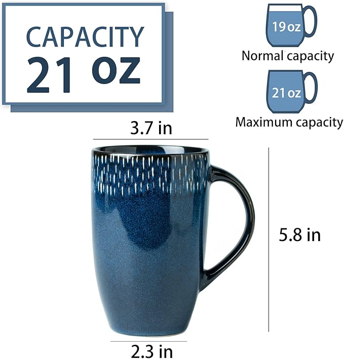 21 OZ Large Ceramic Coffee Mug, Jumbo Coffee Mugs, Big Tea Cups with a Large Handle for Office and Home, Microwave and Dishwasher Safe (21 OZ Star Blue)