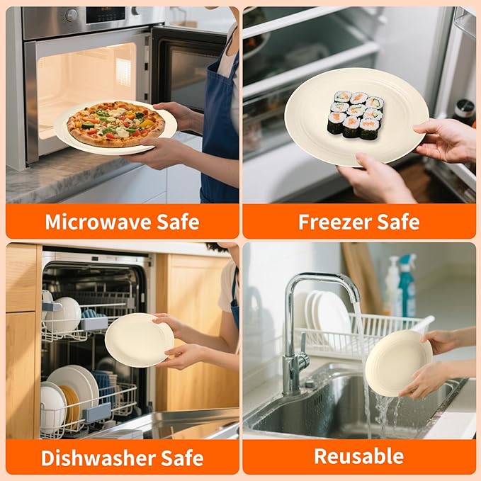 64PCS Wheat Straw Dinnerware Set for 8 BPA Free Kitchen Unbreakable Set for Home Outdoor Camping