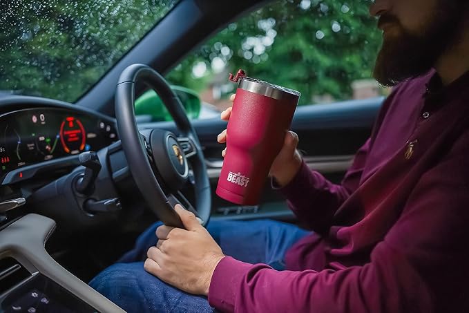 Beast 40 oz Tumbler Stainless Steel Vacuum Insulated Coffee Ice Cup Double Wall Travel Flask (Cranberry Red)