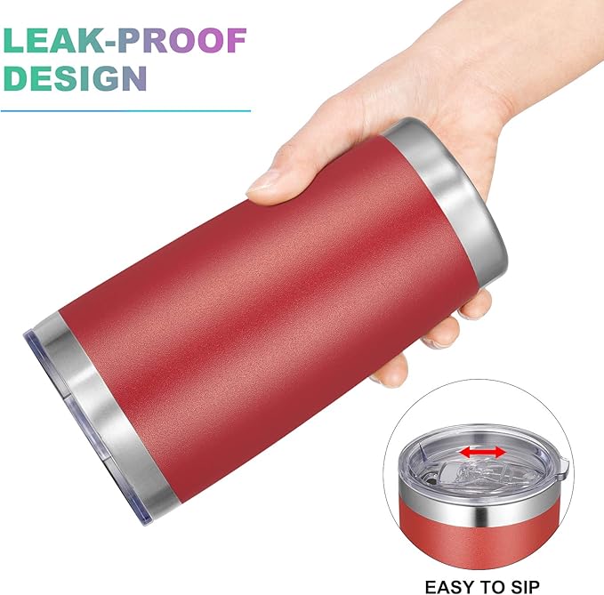 VEGOND 20oz Tumbler with Lid and Straw Stainless Steel Tumbler Cup Bulk Vacuum Insulated Double Wall Travel Coffee Mug Powder Coated Coffee Cup(Powder Red 12 Pack