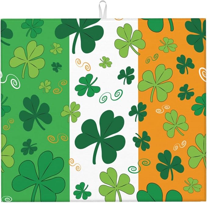 St. Patrick'S Day Lucky Shamrocks Pattern Irish Clover Celebration Day Drying Mat 16x18 Inch For Kitchen Counter Drying Mats Dish For Kitchen Counter Easy Clean Kitchen