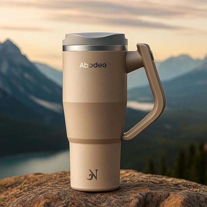 40 oz Insulated Tumbler with Handle - Stainless Steel Travel Coffee Mug with Lid and Straw, 100% Leak Proof Tumbler - Double Vacuum Reusable Water Bottle | Fits Most Car Cup Holders (Brown)