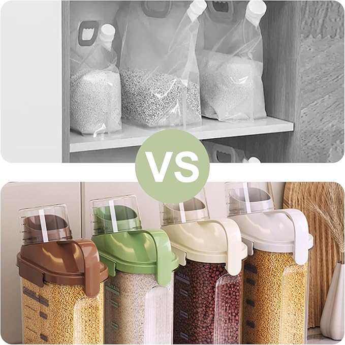 1 PCS Airtight Dry Food Container, Clear BPA-Free Plastic Cereal Containers Storage for Kitchen Pantry, Rice Cereal Flour Holder with Pouring Spout Measuring Cup, White, 51fl.oz/1.5L