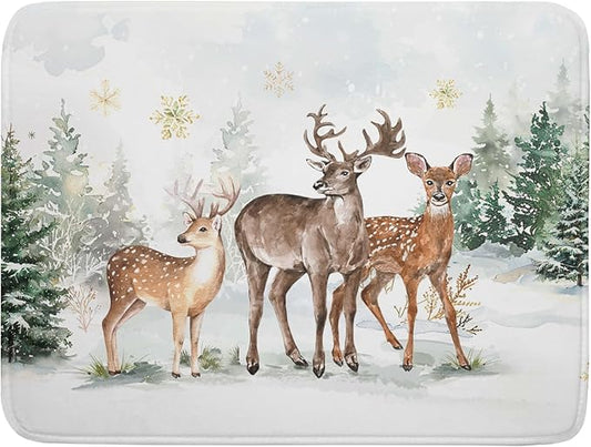 Winter Deer Dish Drying Mat for Kitchen Counter Xmas Trees Snowflake Festival Microfiber Absorbent Dish Draining Reusable Washable Foldable Extra Large 18"x24"