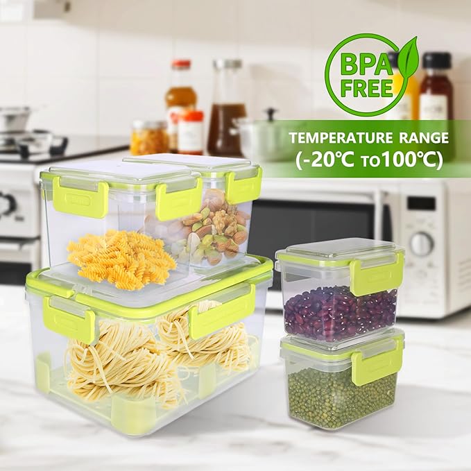 5 Pcs BPA-Free Fridge Containers with Lids - Leakproof - Increase Capacity and Stacked Design for Storage Clear for Food, Fruit, Vegetable