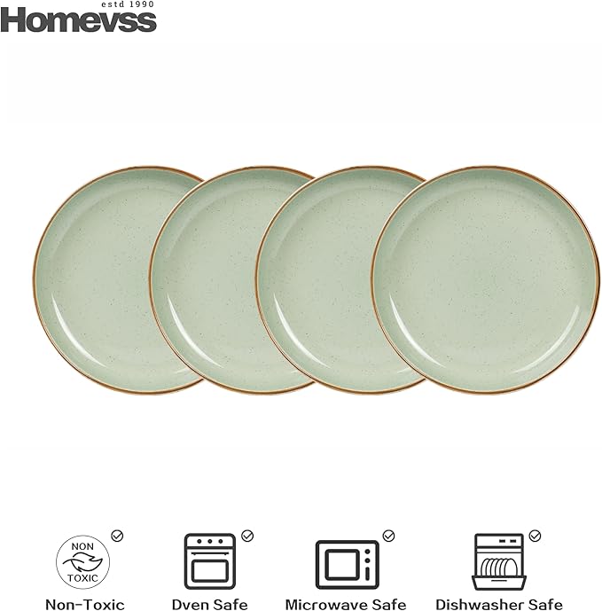 Eur-Nordic Shape Raising Rim 20pc Dinnerware Set, Shiny Glaze Green with Speckle Effect
