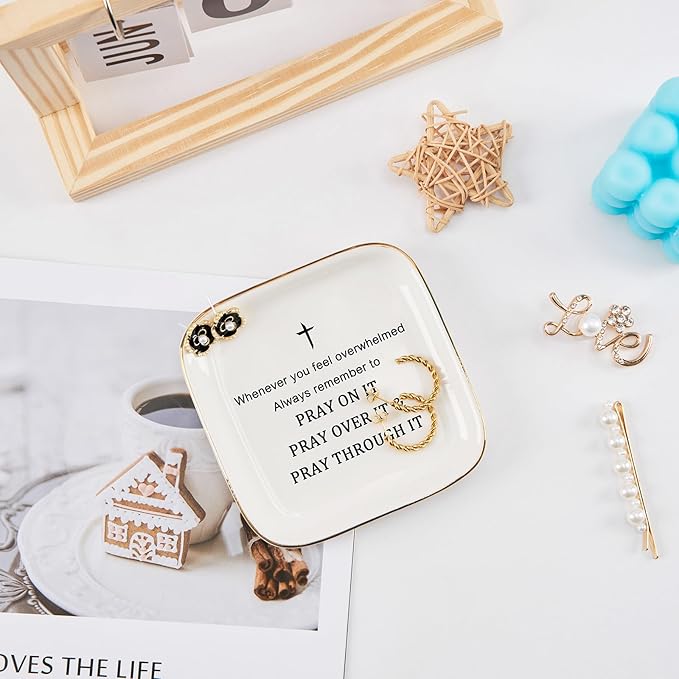 Christian Gifts Inspirational Gifts for Women Jewelry Dish Ring Trinket Tray, Cheer Up Encouragement Religious Gift Spiritual Gift Bible Faith Gifts for Women Birthday Christmas Mother's Day