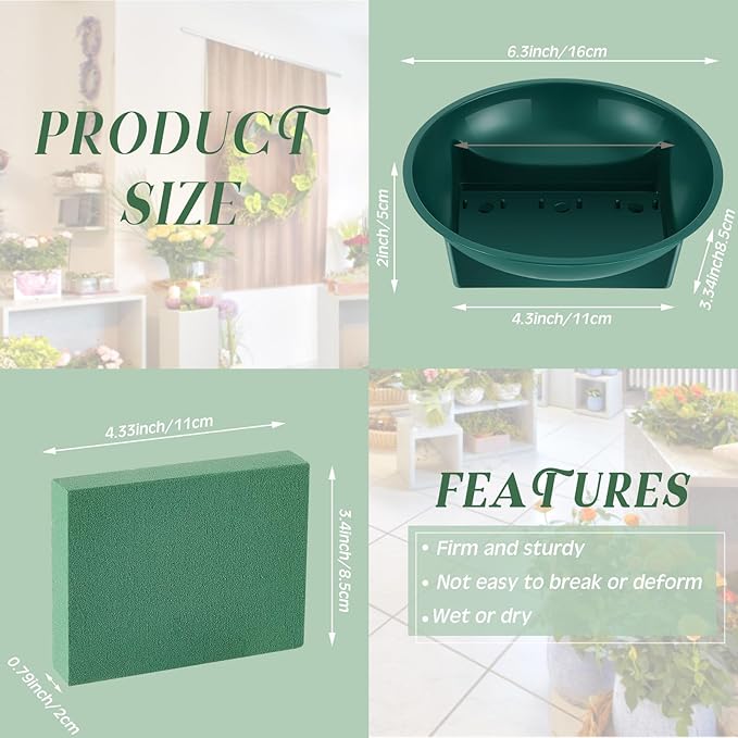 Sabary 48 Pack Large Size 6.3 Inch Floral Foam Round Bowls for Flower Arrangements Round Floral Supplies Flower Foam with Bowl Kit with Floral Foam Blocks for Table Party Wedding Festival Flower