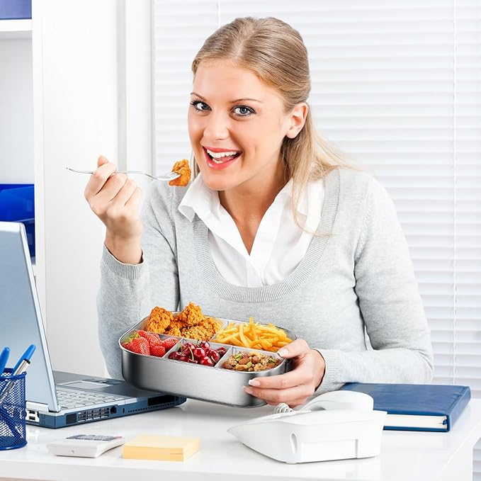 47oz/1400ML Stainless Steel Lunch Box, 5 Compartments Bentobox for Kids or Adults, Metal Bento Box with Lockable Clips, Leakproof Food Storage Container for Work Lunch