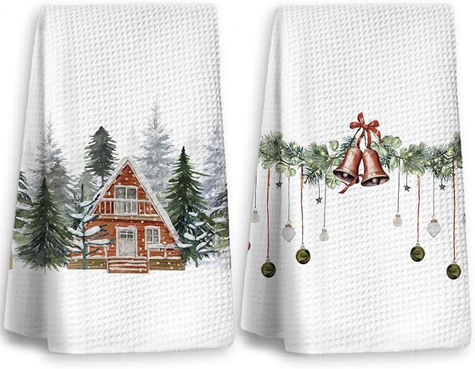Winter Kitchen Towels Set of 2 - Christmas Dish Cloths, Vintage Hand Towels for Kitchen and Bathroom, Housewarming Gifts for Women, 1624 Inches