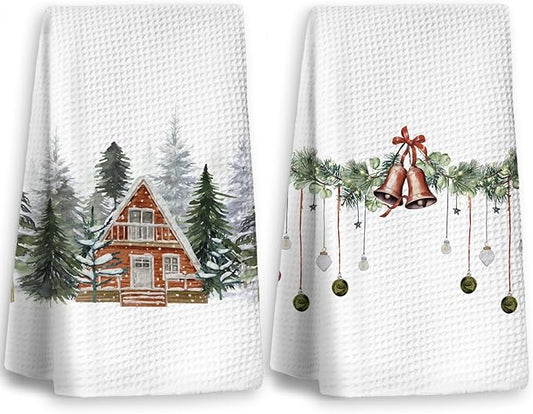 Winter Kitchen Towels Set of 2 - Christmas Dish Cloths, Vintage Hand Towels for Kitchen and Bathroom, Housewarming Gifts for Women, 1624 Inches