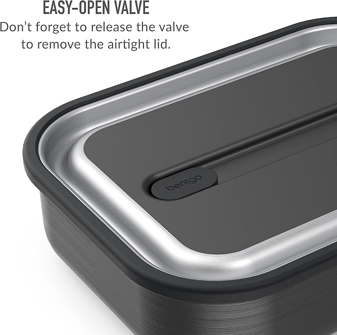Bentgo MicroSteel Leak-Proof Lunch Box - Microwave-Safe, Oven-Safe, Bento-Style Container with Removable Divider, Airtight Lid, Sustainable Design, Odor & Stain Resistant (Carbon Black)