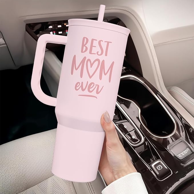 Gift for Mom - Best Mom Stainless Steel Tumbler with Handle, Travel Coffee Mug for Moms - Gifts for Birthday Christmas Mothers Day, 40oz