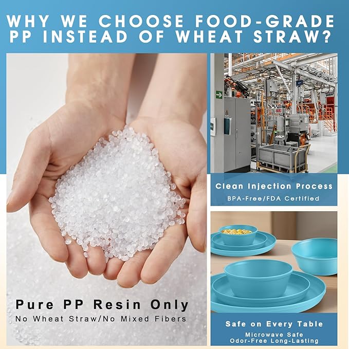 40-Piece Unbreakable Kids Dinnerware Set for Toddlers & Children, BPA-Free & Easy-Clean PP Plates and Bowls, Microwave & Dishwasher Safe, Complete Family Pack (Service for 8)