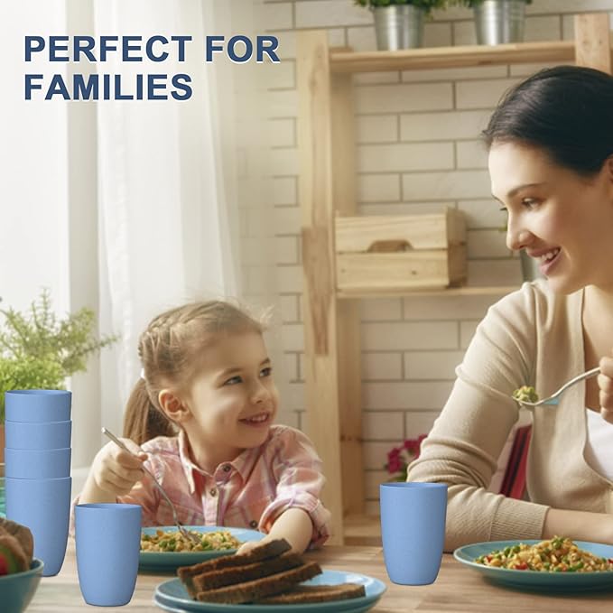 Wrova Wheat Straw Cups 6 PCS Good Alternative to Plastic Reusable Cups 20 oz Unbreakable Drinking Cup Reusable Dishwasher Safe Water Plastic Glasses Sky Blue