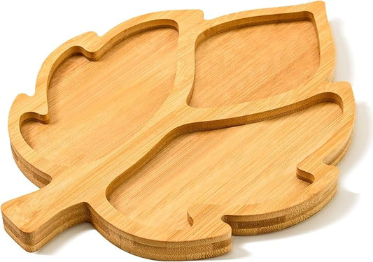 AWIZOM Leaf Wooden Serving Platter Thanksgiving Bamboo Serving Tray Wooden Snack Cheese Charcuterie Board Sectional Wood Fall Leaf Dish Plate for Fall Autumn Harvest Party Supply,11.02x14.56x0.79