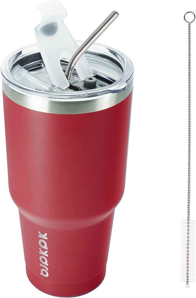 BJPKPK 30 oz Tumbler with Lid and Straw, Stainless Steel Insulated Travel Coffee Mug Reusable Thermal Cup,Red
