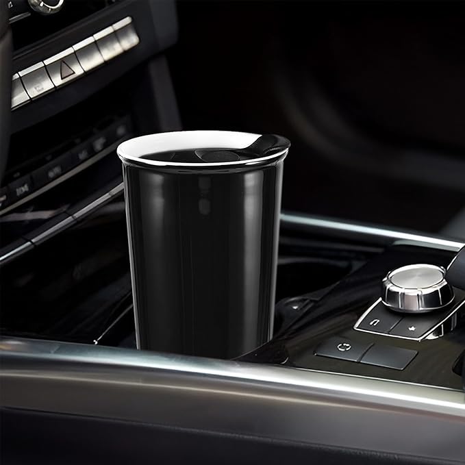 Ceramic Travel Mug, 12oz Unique To Go Coffee Mugs with Splash Resistant Lid and Color Box, Reusable Double Wall Black Mug Porcelain Coffee Cup, Gifts for Women Men Her Him, Black