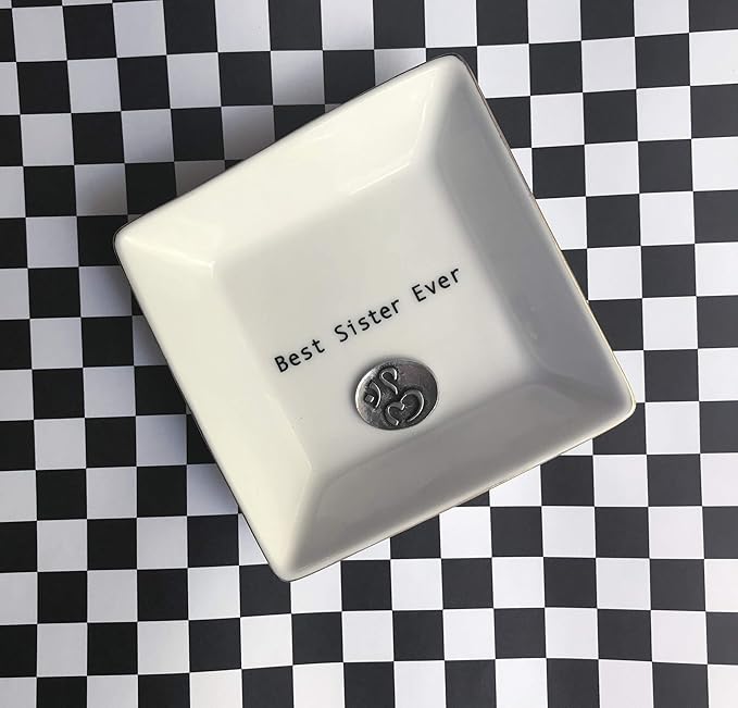 Simply Charmed Best Sister Ever Gift | Jewelry Ring Holder | Elegant Trinket Tray or Dish