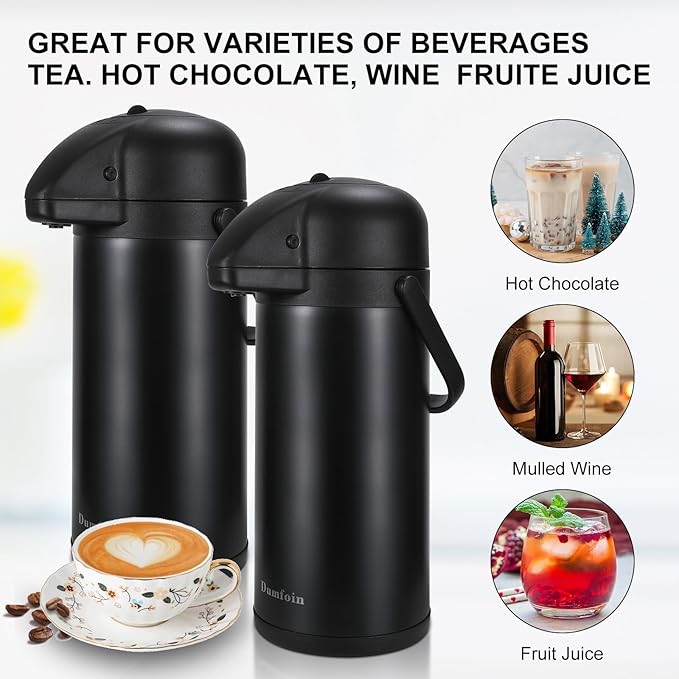 Updated Airpot Coffee Dispenser with Pump,102OZ Insulated Thermal Coffee Carafe for Keeping Hot - Cold Water, Party Chocolate Drinks & Stainless Steel Thermos Urn Large Thermal Hot Drink (Black)
