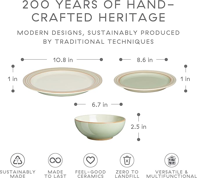 Denby HERITAGE-ORCHARD (GREEN) 12PPS (Dinner, Salad Plate, Cereal Bowl) Dinnerware Set, One size