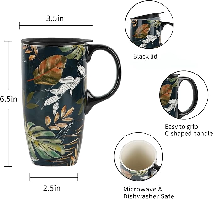 Topadorn Ceramic Mug Leaf Porcelain Coffee Mug with Gift Box,17oz. Leaves