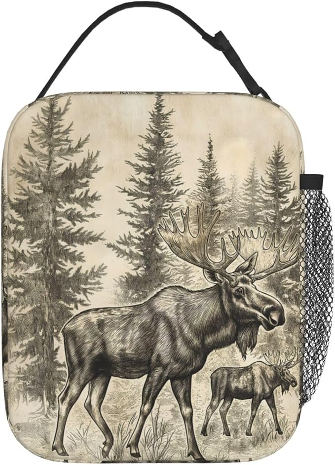 Rustic Wilderness Moose Lunch Box for Women Men, Insulated Lunch Box, Reusable Lunch Bag for Office, Work, Picnic, Travel