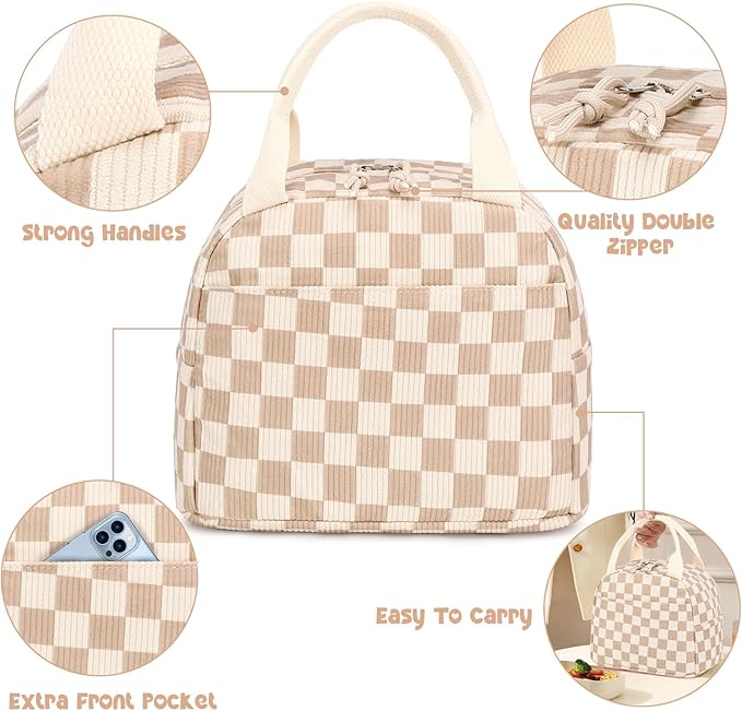 Bluboon Lunch Bag for Women Men Cute Corduroy Lunch Tote Bags Reusable Insulated Lunch Box Large Capacity Reusable Insulated Cooler for Work Picnic or Travel