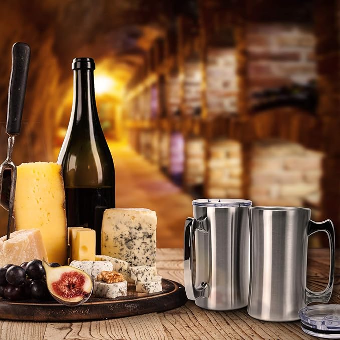 Stainless Steel Double Walled Mugs 20 oz Metal Coffee & Tea &Wine Cup Mug Insulated Cups with Handles Keep Drinks Cold or Hot Longer（Double）