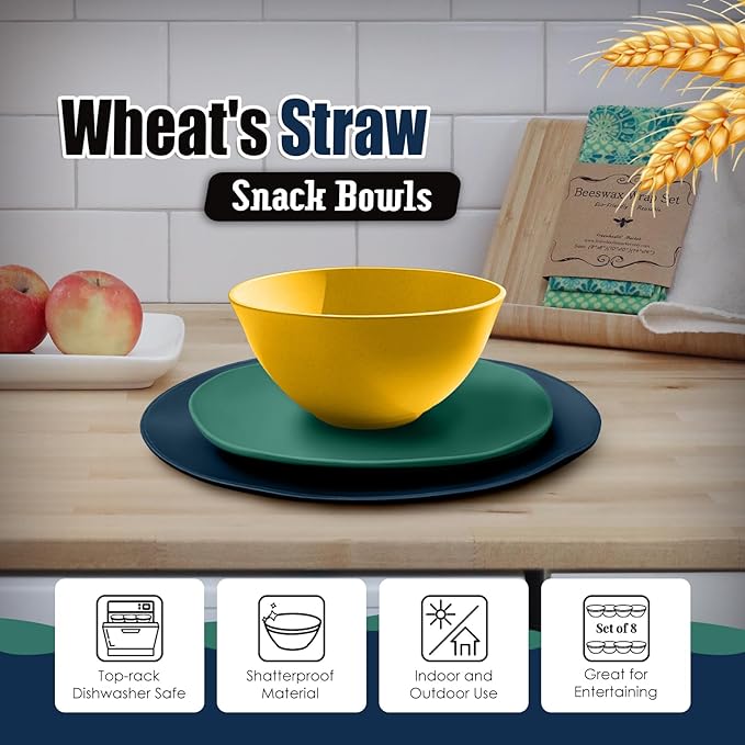 Teivio 32-Piece Kitchen Plastic Wheat Straw Dinnerware Set, Service for 8, Dinner Plates, Dessert Plate, Cereal Bowls, Cups, Unbreakable Plastic Outdoor Camping Dishes, Irregular Autumn Multicolor