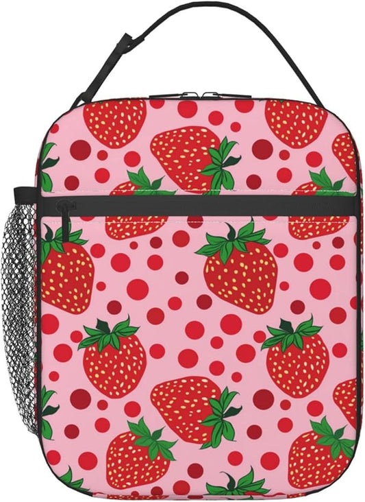 Strawberry Lunch Box for Adults Women Girls Boys Kids Pink Lunch Box Insulated Cooler Reusable Lunch Bag Container Gifts for Work Office Picnic Travel School