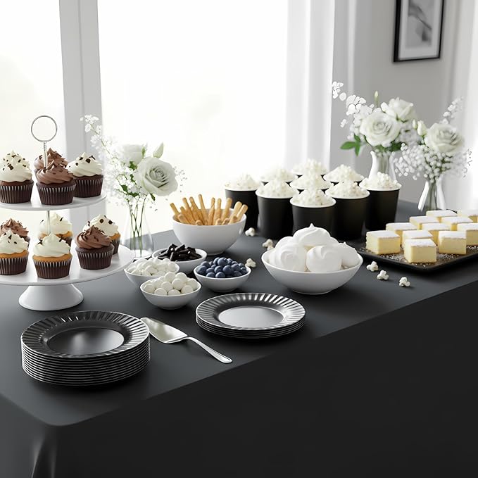 TP Melamine Plates Set of 8, 8-Inch Lightweight Reusable Plates for Picnic, Party, BBQ & Camping, Dishwasher Safe Tableware for Salads, Appetizers & Desserts, Black