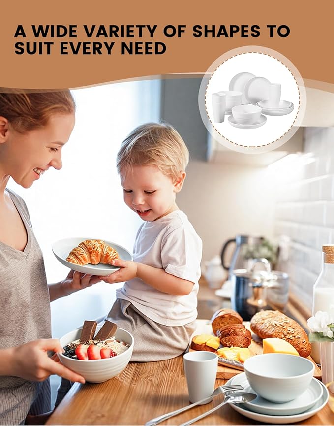 24 Pcs Dinner Plates Set- Picnic & Camping- Unbreakable & Reusable- Includes 4 x 9in, 4 x 8in Plates, 4 x 6in Bowls, 4 Cups, 4 Stainless Steel Forks and Spoons- Kitchen, Dorm, Office