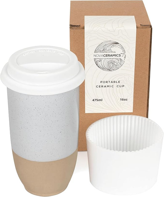 Travel Mug - Coffee Mug Travel – Microwave & Dishwasher Safe Coffee Clay Tumbler - Gifts For Women Men Him Her – 16oz – Dune