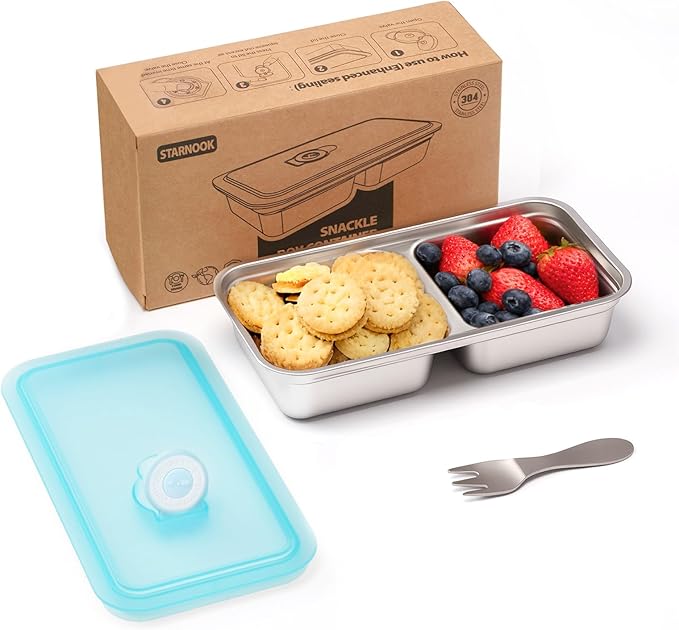 Stainless Steel Snack Containers,Reusable 2 Compartment Stainless Snack Containers with Lids,Stainless Steel Food Storage Containers,Metal Snack Lunch Meal Prep Containers,Bento Box 1 Pack