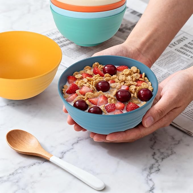Wheat Straw Bowls, 26 OZ Cereal Bowls Set of 6, Unbreakable Salad and Soup Bowls for Kitchen, Microwave & Dishwasher Safe Bowl Set, Plastic Camping Bowl - Multi